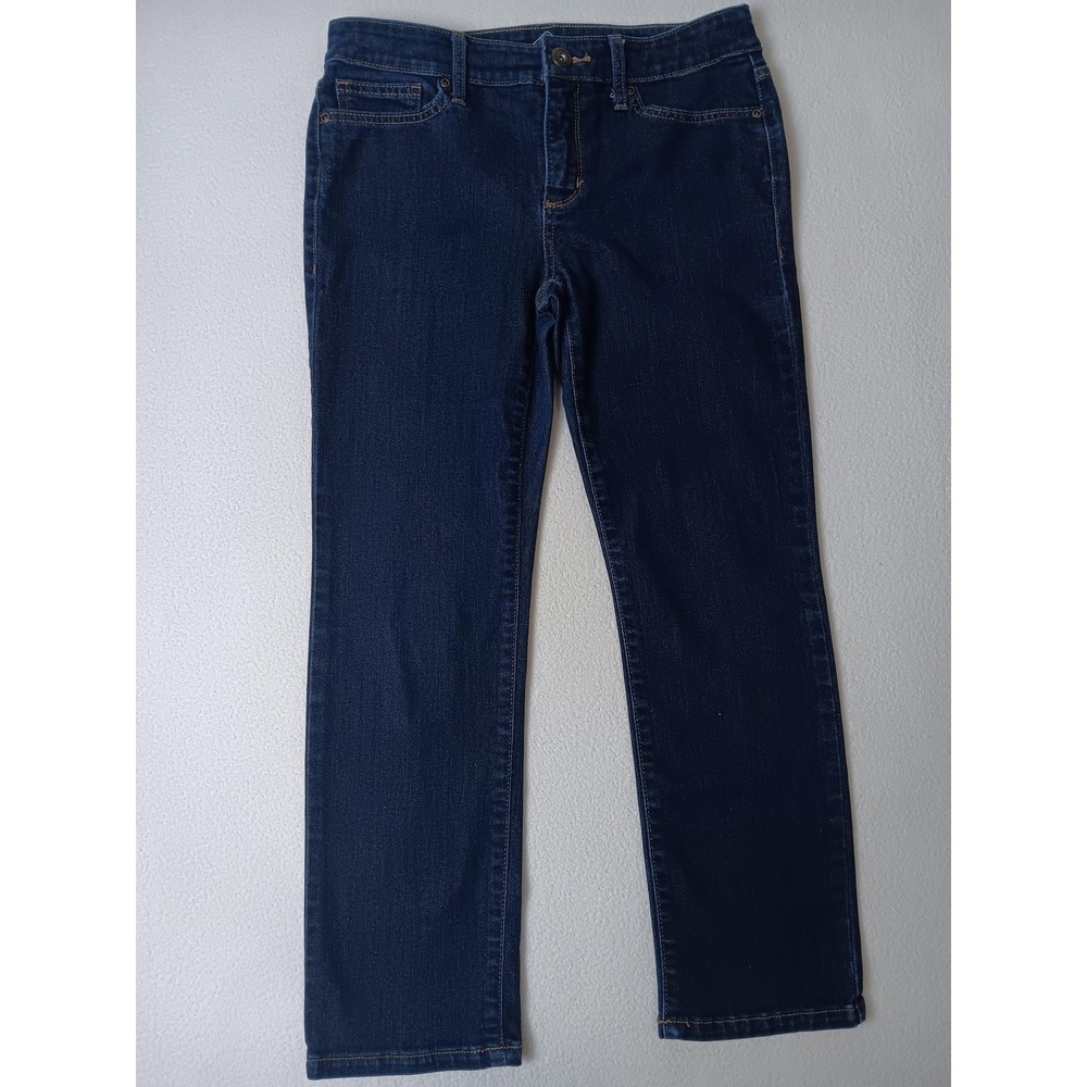 St. John's Bay Straight Jeans Womens Petite 4P Blue Dark Wash Stretch Denim